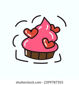 Love element of colorful set. A delightful love-themed illustration with a colorful design feature an outlined cake adorned with romantic decoration. Vector illustration.