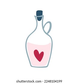 Amor elixir en frasco tapado. Bebida mágica. Icono de poción de amor aislado en blanco. Ilustración vectorial dibujada a mano.
