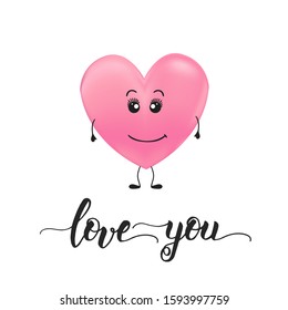 Love Emoji with eyes isolated on white. Cartoon Character Emoji. Symbols for t-shirt print, icon, logo, label, patch, sticker.