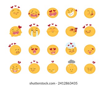 Love emoji icon set, facial expression set vector illustration.