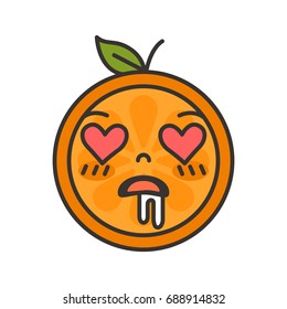 In love emoji. In love orange fruit emoji with the hearts instead of the eyes. Vector flat design emoticon icon isolated on white background.