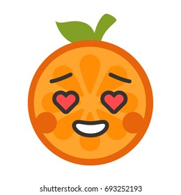 In love emoji. In love orange fruit emoji with the hearts instead of the eyes. Vector flat design emoticon icon isolated on white background.