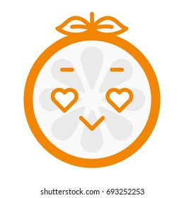 In love emoji. In love orange fruit emoji with the hearts instead of the eyes. Vector flat design emoticon icon isolated on white background.