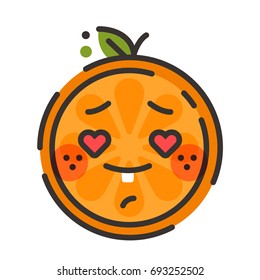 In love emoji. In love orange fruit emoji with the hearts instead of the eyes. Vector flat design emoticon icon isolated on white background.