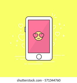 Love emoji  phone.Valentine's day. Vector illustration.