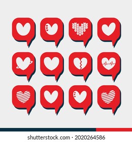 love emoji set in red square bubble speech - cute love emoticon set in red square bubble speech isolated on white