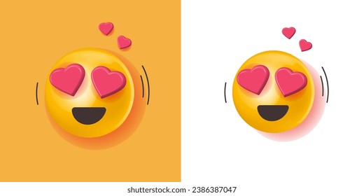 Love emoji smile 3d icon vector graphic, happy excited emoticon with heart eyes three dimensional render symbol, funny comic cartoon character emotion reaction moder illustration design image clipart