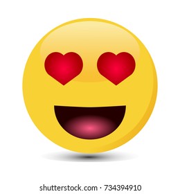 In Love Emoticon With Heart Eyes. Wow Emoji Vector Illustration.