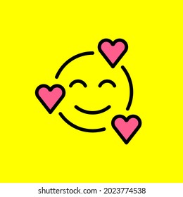 Love emoticon with hearts. Love emoji isolated on yellow background. Vector illustration EPS 10