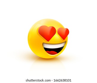 Love Emoticon Icon, Love Hearts In Eyes. Vector Emoticon Emoji Flat Heart In The Eyes Symbol. Vector Illustration