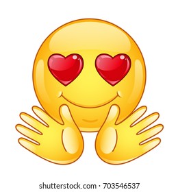 In love emoticon with open hands.