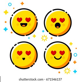 In love emoticon set. Trendy flat line emoji icon pack. For websites and mobile websites and apps.