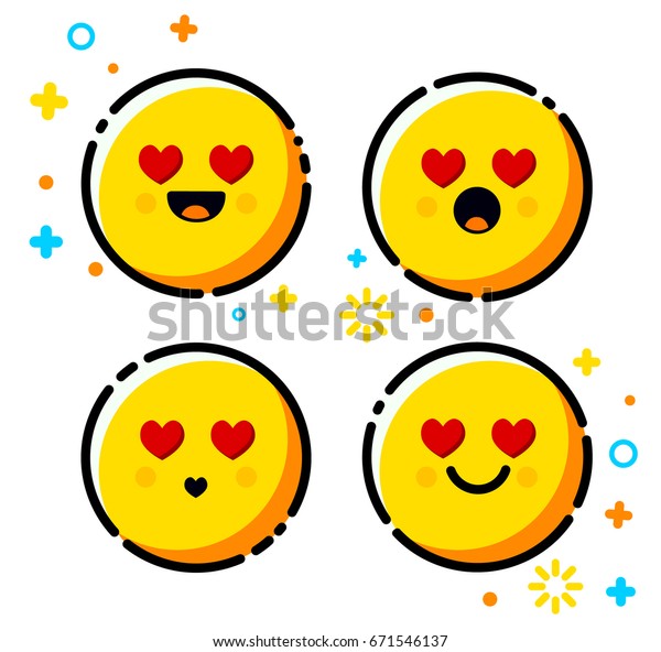 愛の絵文字セット Trendy Flat Line Emojiアイコンパック ウェブサイト モバイルウェブサイト およびアプリの場合 のベクター画像素材 ロイヤリティフリー