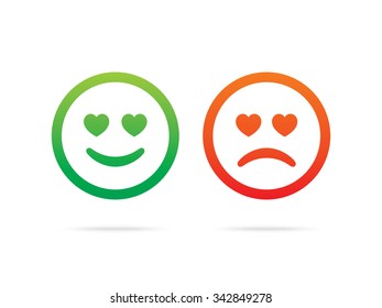 Love emoticons. Set of smileys, with different emotions.