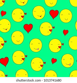 Love emoticons smiles pattern/ Valentines day background/ Romantic kiss heart