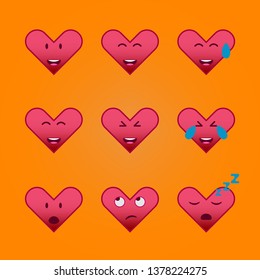 Love Emoticons with Various Expressions. Vector Illustration. EPS 10.