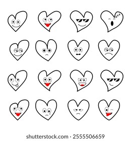 Love emotion icon on set with 16 variations of expression. Vector illustration.