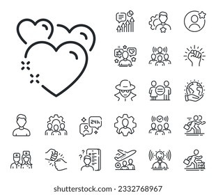 Love emotion sign. Specialist, doctor and job competition outline icons. Heart line icon. Valentine day symbol. Heart line sign. Avatar placeholder, spy headshot icon. Strike leader. Vector