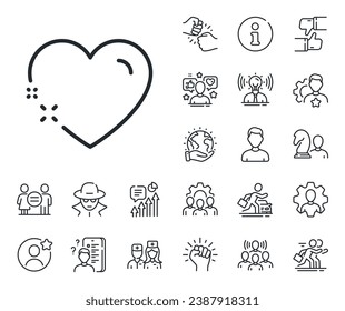 Love emotion sign. Specialist, doctor and job competition outline icons. Heart line icon. Valentine day symbol. Heart line sign. Avatar placeholder, spy headshot icon. Strike leader. Vector