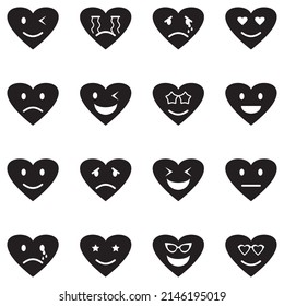 Love Emotions Icons. Black Flat Design. Vector Illustration.