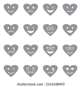 Love Emotions Icons. Gray Flat Design. Vector Illustration.