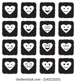 Love Emotions Icons. Grunge Black Flat Design. Vector Illustration.