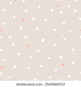 love and emptiness. warm and cold. small pink, white hearts. valentine card. gray repetitive background. vector seamless pattern. fabric swatch. wrapping paper. textile design template. greeting card