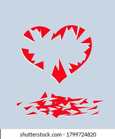 Love is end. Crashed heart. Vector image for illustration.