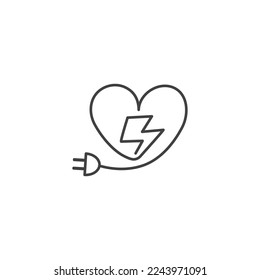 Love energy, heart charge. Vector hand drawn logo icon