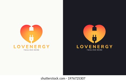 Love energy logo. Creative modern heart with electric charger sign. Plug heart. Love electric power. Illustration vector