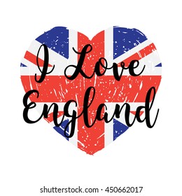 I love England grunge flag heart. Vector illustration.