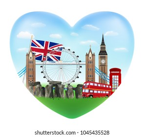 love England heart shape logo with england flag