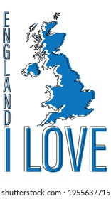 I love England. England map vector.