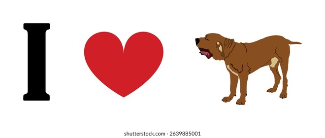 I love English Mastiff t shirt print emblem banner. Portrait dog English Mastiff sticker badge vector illustration isolated. Beware of dog. Mans best friend. Lovely pet. Funny dog mascot.