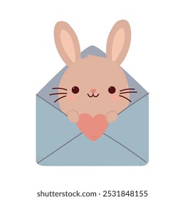 A love envelope with a bunny inside. Visualize greetings with love for mother and Valentine's Day. Mail, letter or stationery theme. Template for scrapbooking, romantic design, posters, greeting cards