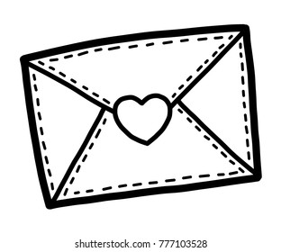 love envelope / cartoon vector and illustration, black and white, hand drawn, sketch style, isolated on white background.