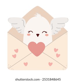 A love envelope with a dove inside. Visualize greetings with love for mother and Valentine's Day. Mail, letter or stationery theme. Template for scrapbooking, romantic design, posters, greeting cards,