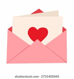 Love envelope in flat style for romantic message design. Great for Valentine cards, love notes, wedding stationery.