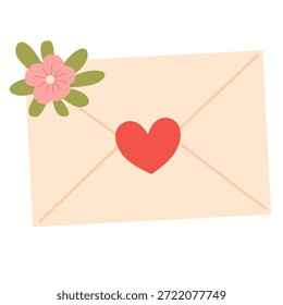 Love envelope in flat style for Valentine romantic message. Perfect for invitations, greeting cards, wedding stationery, and love communication designs.