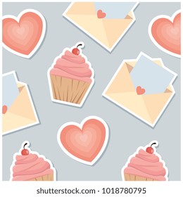 love envelope with heart and cupcake