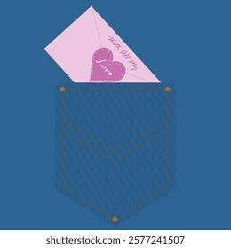 Love envelope in the jeans pocket illustration