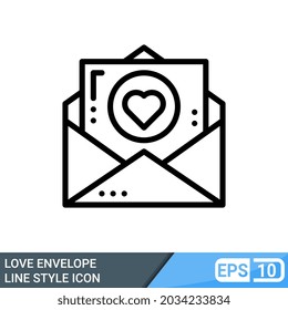 Liebesumschlag im Strichstil Symbol einzeln auf weißem Hintergrund. EPS10