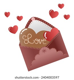 Love envelope with red hearts. Mail envelope with love message. Valentine's day template, romantic element for decoration, greeting card, celebration, posters, social media. Vector illustration