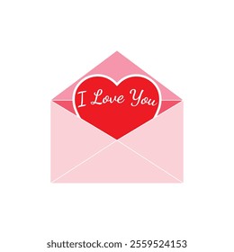 Love envelope with red hearts. Mail envelope with love message. Happy Valentine's day. Template romantic element for decoration, greeting card, celebration, posters, social media. Vector illustration