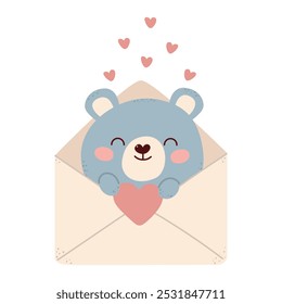 Um envelope de amor com um ursinho de pelúcia. Visualize saudações com amor pela mãe e Dia dos Namorados. Email, carta ou tema do papel de carta. Modelo para scrapbooking, design romântico, cartazes, saudação 