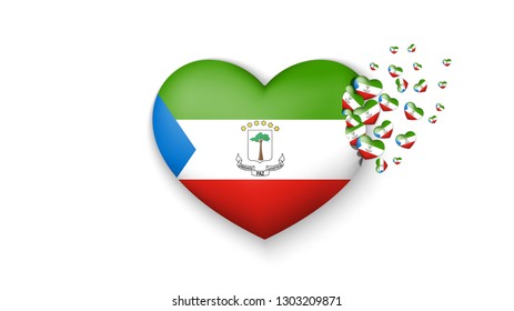 With love to Equatorial Guinea country. The national flag of Equatorial Guinea fly out small hearts on white background