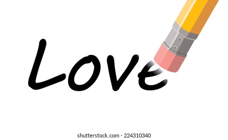 love erased, word love erased with pencil top eraser