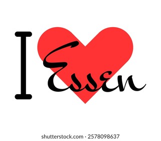 I love Essen, city of Germany. Hand drawn letters with red heart. Vector illustration lettering, modern design for print t shirt, banner, poster, sticker or label.