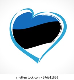 Love Estonia greeting card. Independence day of Estonia blue heart on national flag vector background