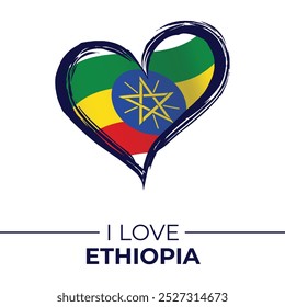 I Love Ethiopia Banner with Flag in Heart. Ethiopia love Emblem Isolated on White Background. Vector, Illustration, Isolated, Love, Background.